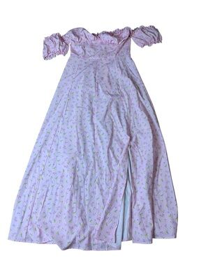 Seven Sisters Pink Floral Off-Shoulder Maxi Dress Slit Cottagecore Size L